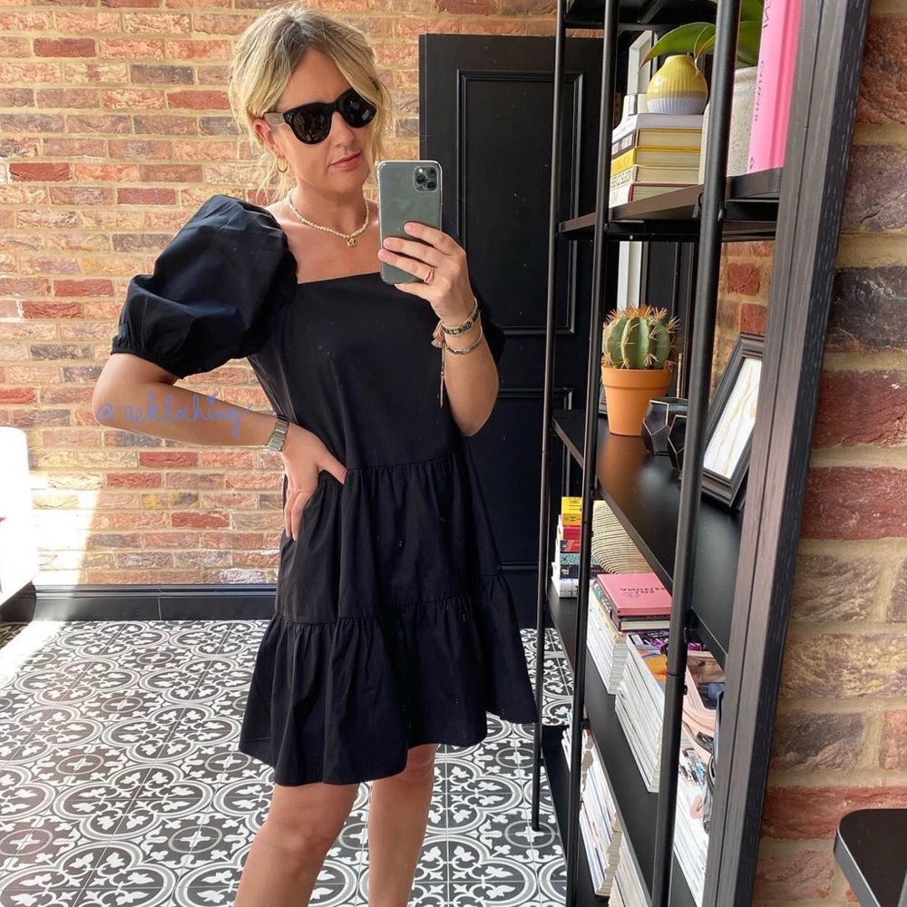 SOLD! H&M Puff-sleeved Poplin Black Cotton Dress - Picture 3 of 14